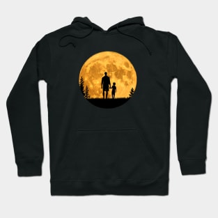 Moon dad father and son at full moon night Hoodie